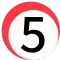 number 5 icon red circle background white circle foreground black number 5 center