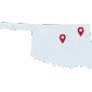 state of oklahoma city with location icons over oklahoma city and tulsa