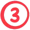 number 3 icon red circle background white circle foreground black number 3 center