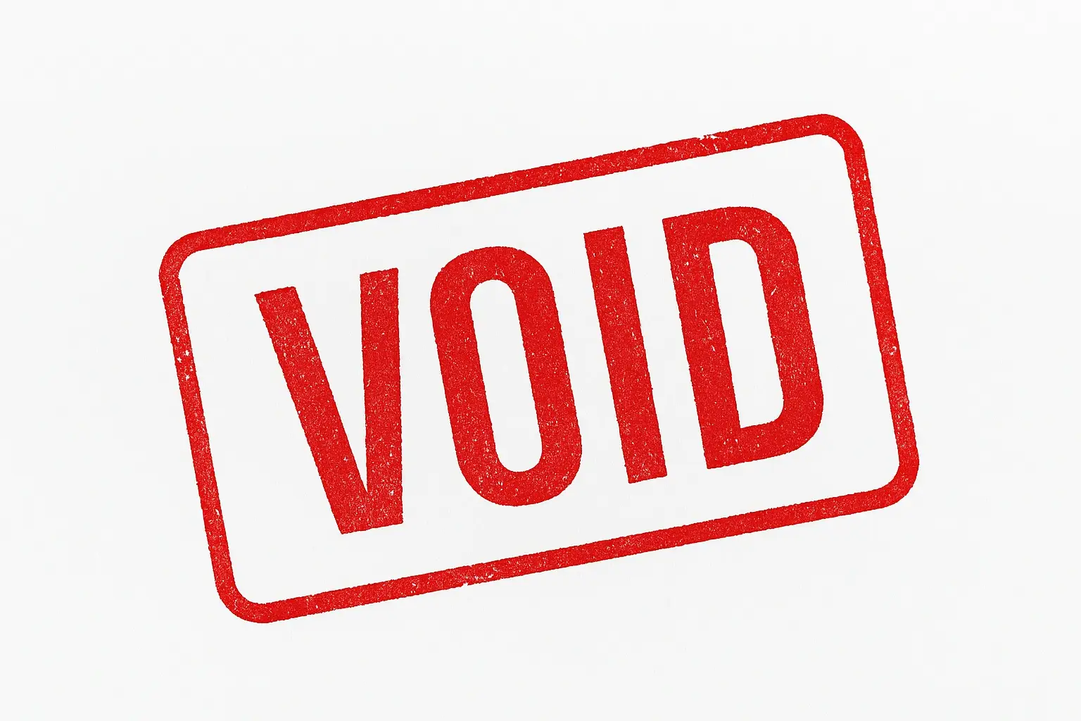 Red VOID stamp centered on a clean white background, symbolizing a voided warranty